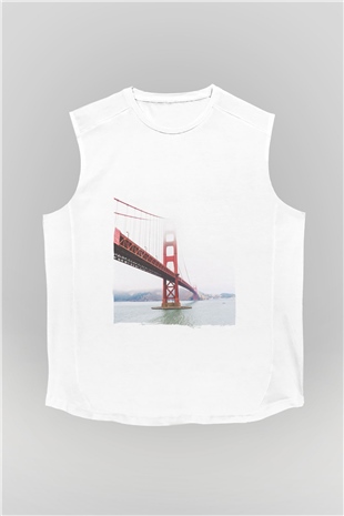 Golden Gate Bridge Beyaz Unisex Kolsuz Tişört