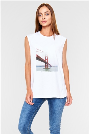 Golden Gate Bridge Beyaz Unisex Kolsuz Tişört