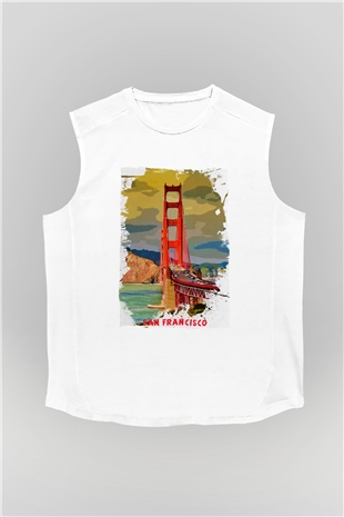 Golden Gate Bridge Beyaz Unisex Kolsuz Tişört