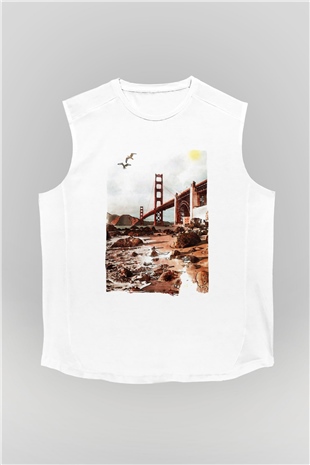 Golden Gate Bridge Beyaz Unisex Kolsuz Tişört