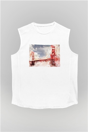 Golden Gate Bridge Beyaz Unisex Kolsuz Tişört