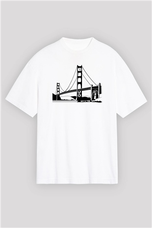 Golden Gate Bridge Beyaz Unisex Oversize Tişört T-Shirt