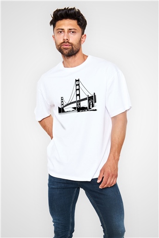 Golden Gate Bridge Beyaz Unisex Oversize Tişört T-Shirt