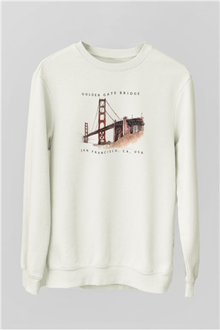 Golden Gate Bridge Beyaz Unisex Sweatshirt