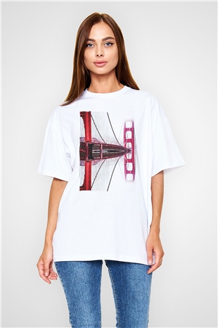 Golden Gate Bridge Beyaz Oversize Tişört Oversize T-shirt - TişörtFabrikası