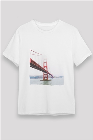Golden Gate Bridge Beyaz Unisex Tişört T-Shirt - TişörtFabrikası