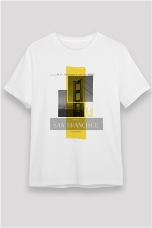 Golden Gate Bridge Beyaz Unisex Tişört T-Shirt - TişörtFabrikası