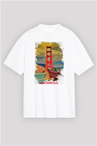 Golden Gate Bridge Beyaz Oversize Tişört Oversize T-shirt - TişörtFabrikası