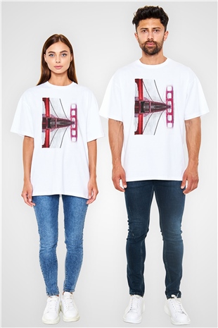 Golden Gate Bridge Beyaz Oversize Tişört Oversize T-shirt - TişörtFabrikası