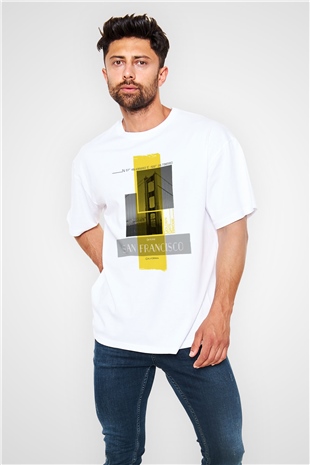 Golden Gate Bridge Beyaz Oversize Tişört Oversize T-shirt - TişörtFabrikası