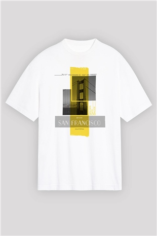 Golden Gate Bridge Beyaz Oversize Tişört Oversize T-shirt - TişörtFabrikası