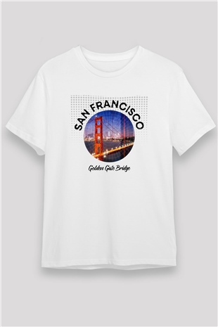 Golden Gate Bridge Beyaz Unisex Tişört T-Shirt - TişörtFabrikası