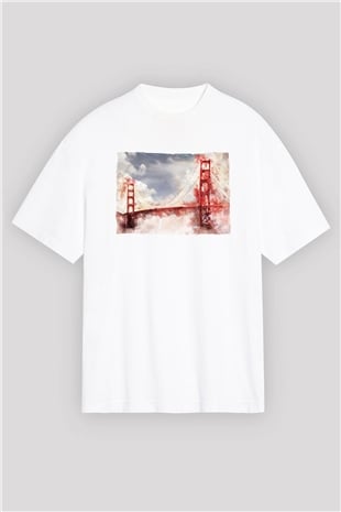 Golden Gate Bridge Beyaz Oversize Tişört Oversize T-shirt - TişörtFabrikası