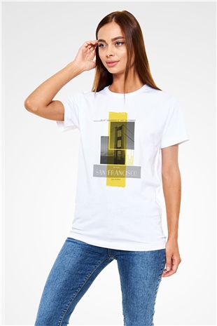 Golden Gate Bridge Beyaz Unisex Tişört T-Shirt - TişörtFabrikası
