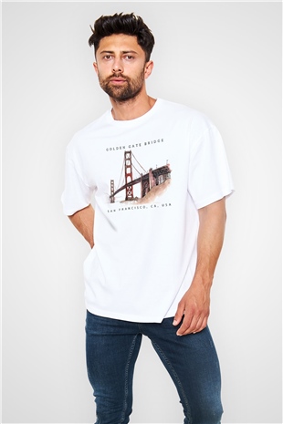 Golden Gate Bridge Beyaz Oversize Tişört Oversize T-shirt - TişörtFabrikası
