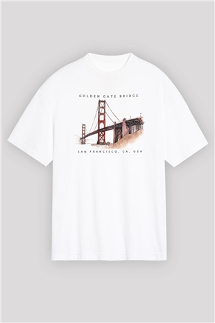 Golden Gate Bridge Beyaz Oversize Tişört Oversize T-shirt - TişörtFabrikası