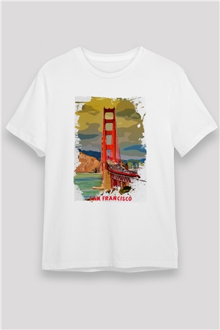 Golden Gate Bridge Beyaz Unisex Tişört T-Shirt - TişörtFabrikası