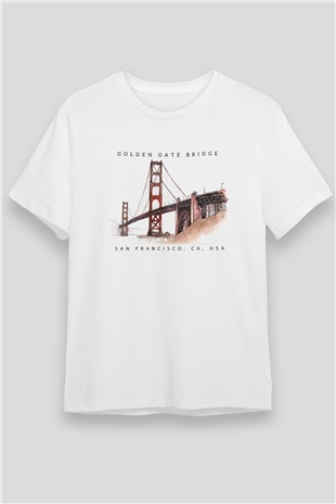 Golden Gate Bridge Beyaz Unisex Tişört T-Shirt - TişörtFabrikası