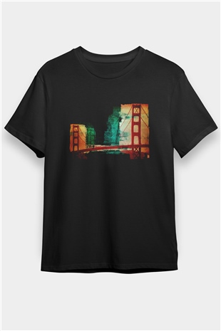 Golden Gate Bridge Siyah Unisex Tişört T-Shirt - TişörtFabrikası