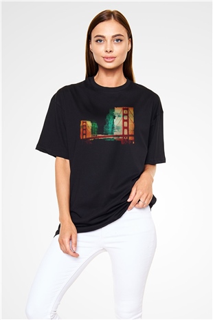 Golden Gate Bridge Siyah Oversize Tişört Oversize T-shirt - TişörtFabrikası