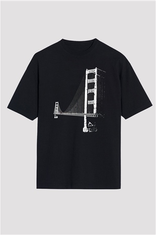 Golden Gate Bridge Siyah Oversize Tişört Oversize T-shirt - TişörtFabrikası