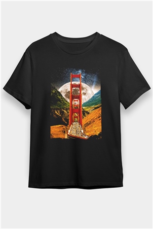 Golden Gate Bridge Siyah Unisex Tişört T-Shirt - TişörtFabrikası