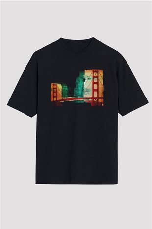 Golden Gate Bridge Siyah Oversize Tişört Oversize T-shirt - TişörtFabrikası