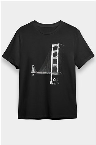 Golden Gate Bridge Siyah Unisex Tişört T-Shirt - TişörtFabrikası