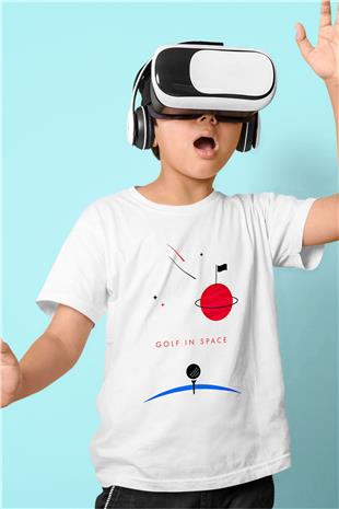 Golf Baskılı Unisex Beyaz Çocuk Tişört - Tshirt