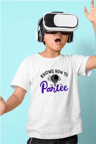 Golf Baskılı Unisex Beyaz Çocuk Tişört - Tshirt