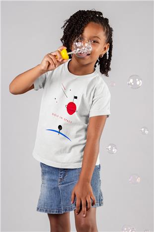 Golf Baskılı Unisex Beyaz Çocuk Tişört - Tshirt