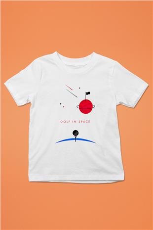 Golf Baskılı Unisex Beyaz Çocuk Tişört - Tshirt