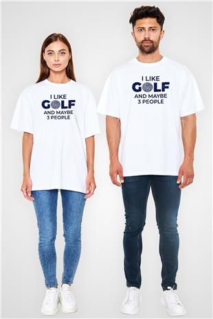 Golf Baskılı Unisex Beyaz Oversize Tişört - Tshirt