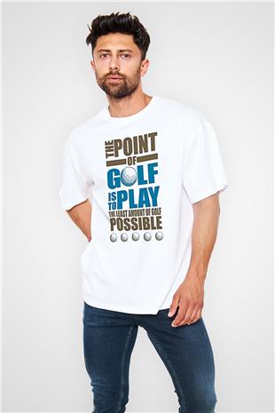 Golf Baskılı Unisex Beyaz Oversize Tişört - Tshirt