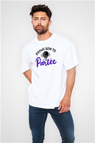 Golf Baskılı Unisex Beyaz Oversize Tişört - Tshirt