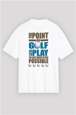 Golf Baskılı Unisex Beyaz Oversize Tişört - Tshirt