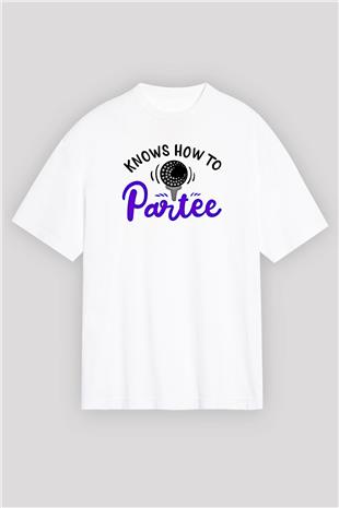 Golf Baskılı Unisex Beyaz Oversize Tişört - Tshirt