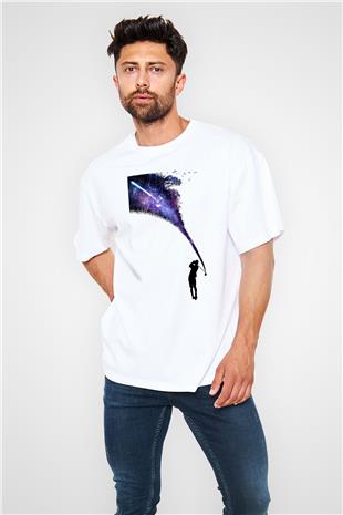 Golf Baskılı Unisex Beyaz Oversize Tişört - Tshirt