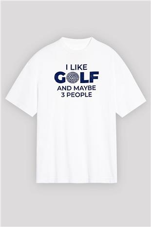Golf Baskılı Unisex Beyaz Oversize Tişört - Tshirt