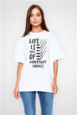 Golf Baskılı Unisex Beyaz Oversize Tişört - Tshirt
