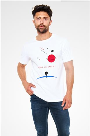 Golf Baskılı Unisex Beyaz Tişört - Tshirt