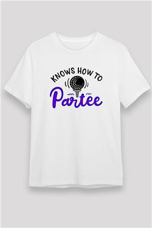 Golf Baskılı Unisex Beyaz Tişört - Tshirt