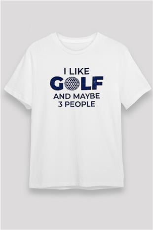 Golf Baskılı Unisex Beyaz Tişört - Tshirt