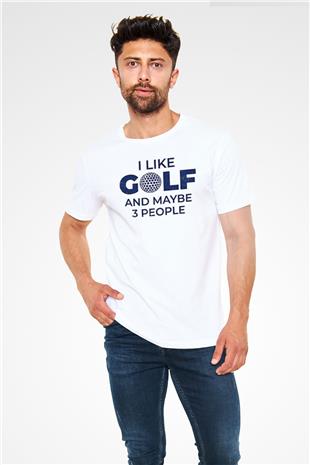 Golf Baskılı Unisex Beyaz Tişört - Tshirt