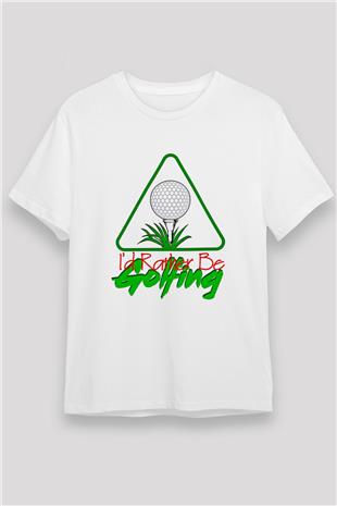 Golf Baskılı Unisex Beyaz Tişört - Tshirt
