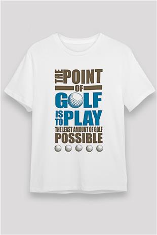 Golf Baskılı Unisex Beyaz Tişört - Tshirt