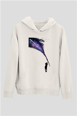 Golf Baskılı Unisex Ekru Hoodie