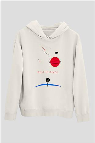 Golf Baskılı Unisex Ekru Hoodie