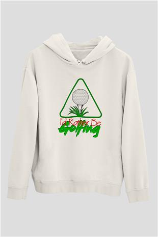 Golf Baskılı Unisex Ekru Hoodie