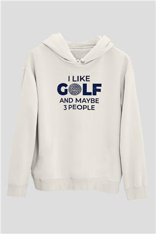 Golf Baskılı Unisex Ekru Hoodie